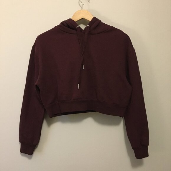 Soft Burgundy Cropped Pullover Hoodie - Picture 1 of 15